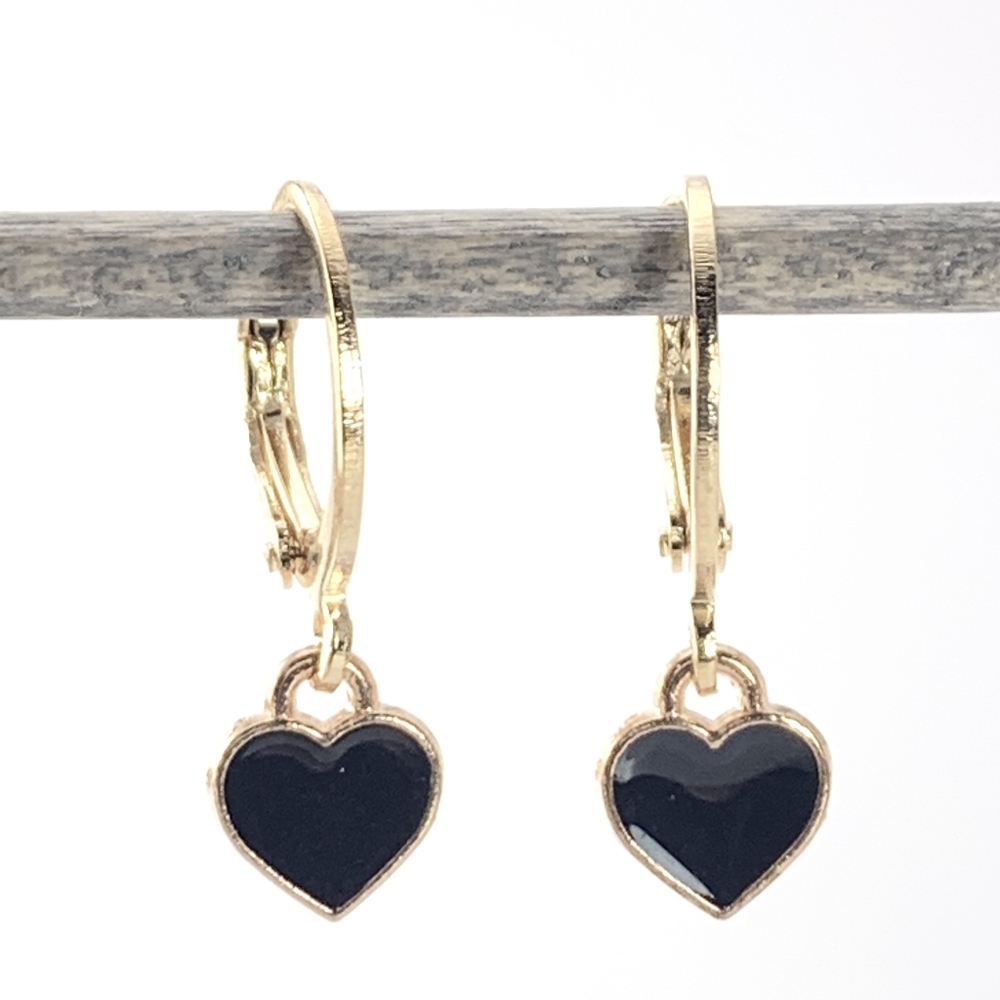 Black Heart Charm Earrings